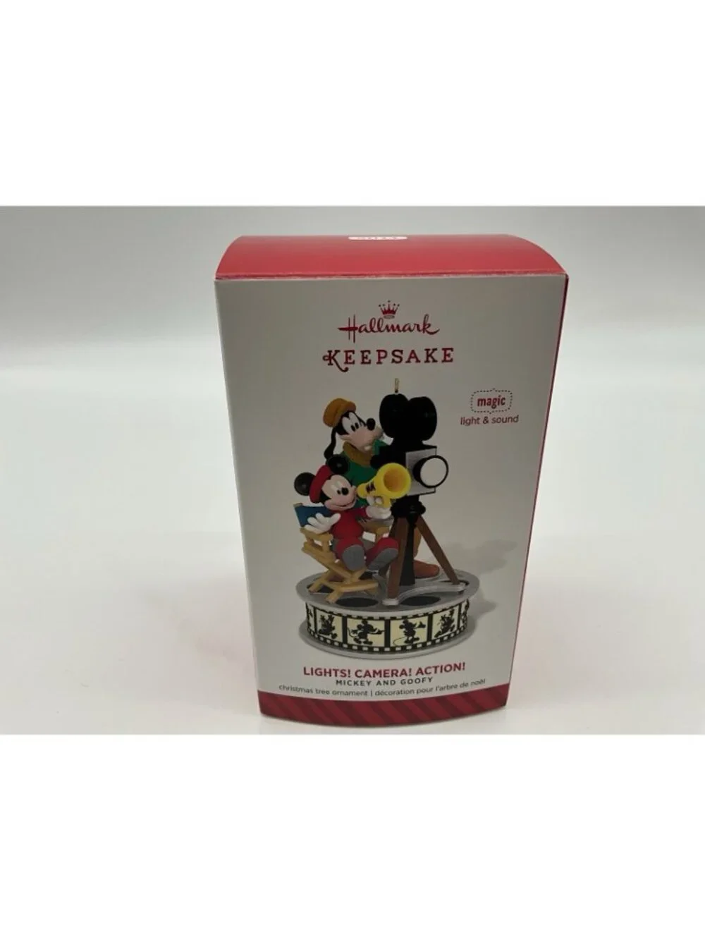 Hallmark Disney Mickey Mouse and Goofy Lights Camera Action Magic Ornament 2014